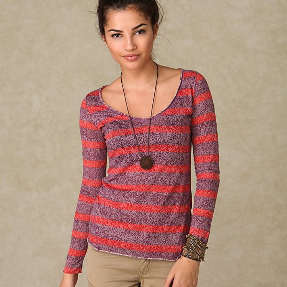 We The Free Striped Burnout V-Neck Shirt